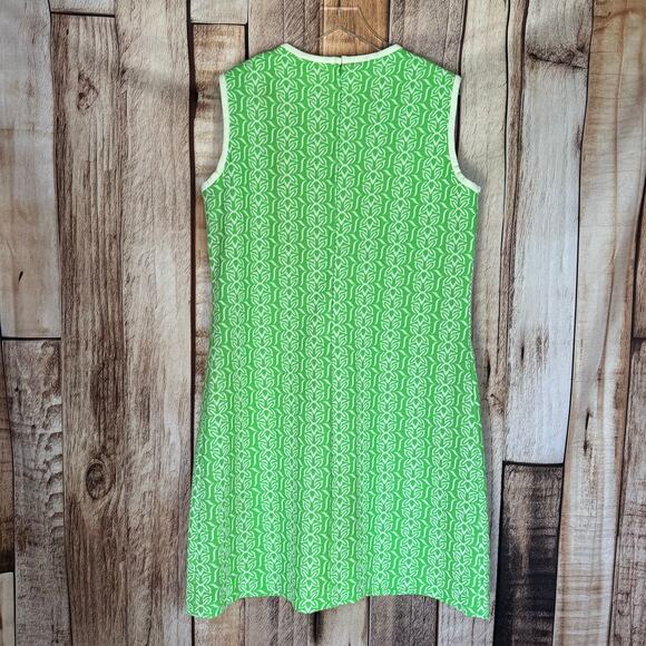 Lane Bryant Vintage Dress Polyester 1960s Mod Green White Shift Dress Classic - Picture 2 of 7